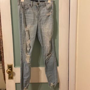 Hollister distressed high rise crop super skinny (stretch) light wash jeans